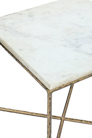 Meridian Furniture Valen Marble Top End Table with Hand-forged Iron X-frame Base for Modern Living Room White 77002White-ET