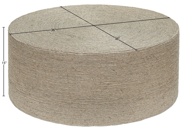 Meridian Furniture Meadow Hand-wrapped Jute Round Coffee Table Artisan Coastal Boho Living Room Accent 77003Natural-CT