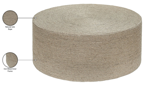 Meridian Furniture Meadow Hand-wrapped Jute Round Coffee Table Artisan Coastal Boho Living Room Accent 77003Natural-CT