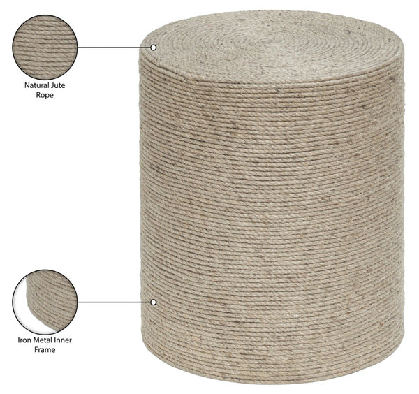 Meridian Furniture Meadow Hand-wrapped Jute Rope End Table with Iron Frame Coastal Boho Accent 77003Natural-ET