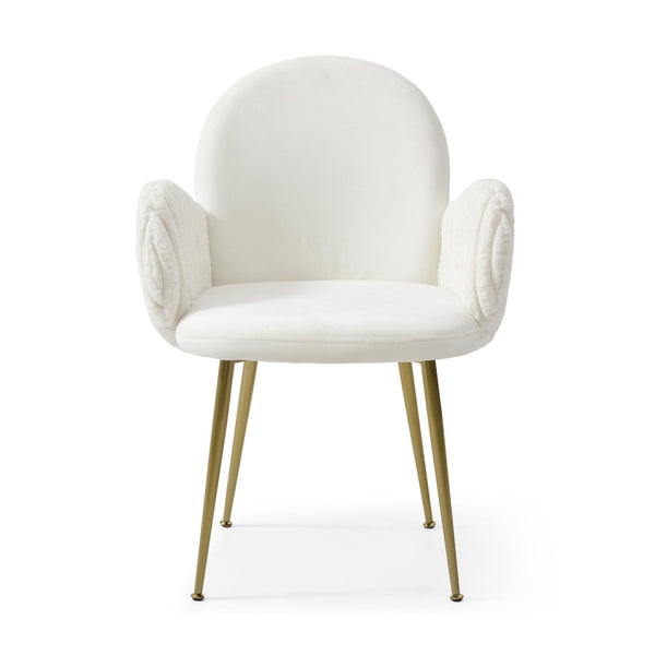 English Elm Modern Velvet Dining Chairs Set of 2 — Mid-Century Upholstered Accent Armchairs with Gold Legs, Durable Elegance W1117P220467