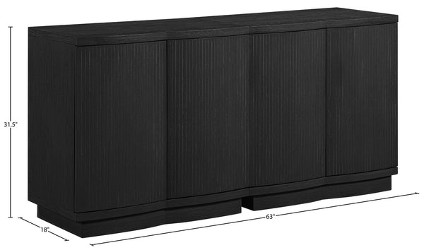 Meridian Furniture Aveline Fluted Oak Veneer Modular Buffet Sideboard with Curved Silhouette for Dining Rooms Black 63" W (2pc) 77006Black-T-2PC