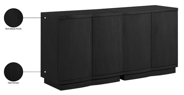Meridian Furniture Aveline Fluted Oak Veneer Modular Buffet Sideboard with Curved Silhouette for Dining Rooms Black 63" W (2pc) 77006Black-T-2PC