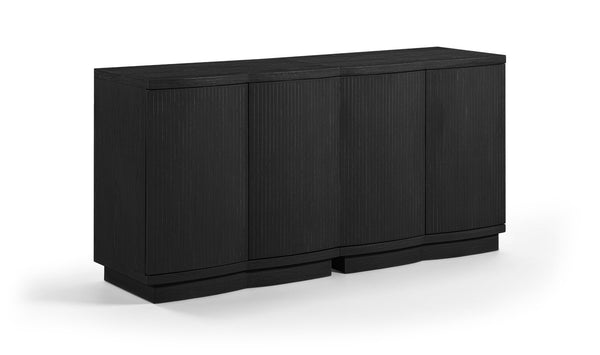 Meridian Furniture Aveline Fluted Oak Veneer Modular Buffet Sideboard with Curved Silhouette for Dining Rooms Black 63" W (2pc) 77006Black-T-2PC