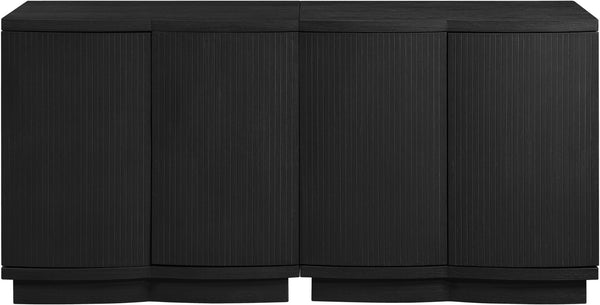 Meridian Furniture Aveline Fluted Oak Veneer Modular Buffet Sideboard with Curved Silhouette for Dining Rooms Black 63" W (2pc) 77006Black-T-2PC