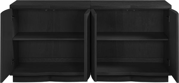 Meridian Furniture Aveline Fluted Oak Veneer Modular Buffet Sideboard with Curved Silhouette for Dining Rooms Black 63" W (2pc) 77006Black-T-2PC
