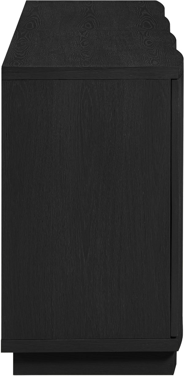 Meridian Furniture Aveline Fluted Oak Veneer Modular Buffet Sideboard with Curved Silhouette for Dining Rooms Black 63" W (2pc) 77006Black-T-2PC