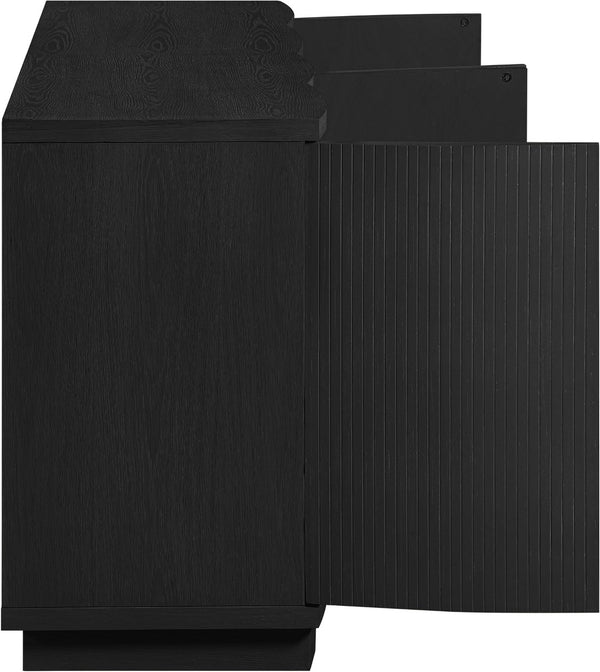 Meridian Furniture Aveline Fluted Oak Veneer Modular Buffet Sideboard with Curved Silhouette for Dining Rooms Black 63" W (2pc) 77006Black-T-2PC