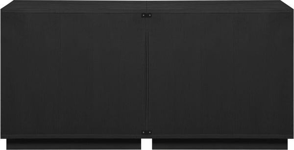 Meridian Furniture Aveline Fluted Oak Veneer Modular Buffet Sideboard with Curved Silhouette for Dining Rooms Black 63" W (2pc) 77006Black-T-2PC
