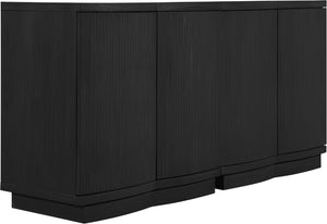 Meridian Furniture Aveline Fluted Oak Veneer Modular Buffet Sideboard with Curved Silhouette for Dining Rooms Black 63" W (2pc) 77006Black-T-2PC