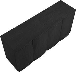 Meridian Furniture Aveline Fluted Oak Veneer Modular Buffet Sideboard with Curved Silhouette for Dining Rooms Black 63" W (2pc) 77006Black-T-2PC
