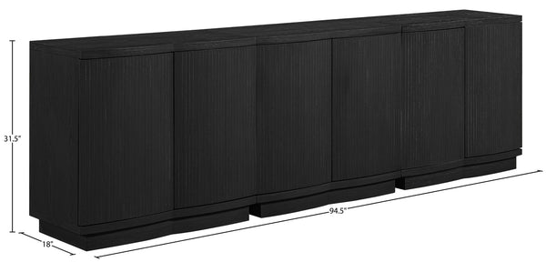 Meridian Furniture Aveline Fluted Oak Veneer Modular Buffet Sideboard with Curved Silhouette for Dining Rooms Black 94.5" W (3pc) 77006Black-T-3PC
