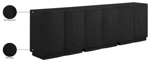 Meridian Furniture Aveline Fluted Oak Veneer Modular Buffet Sideboard with Curved Silhouette for Dining Rooms Black 94.5" W (3pc) 77006Black-T-3PC