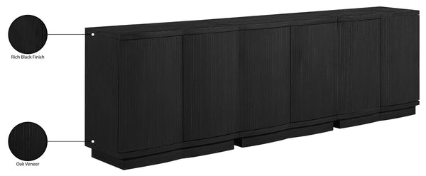 Meridian Furniture Aveline Fluted Oak Veneer Modular Buffet Sideboard with Curved Silhouette for Dining Rooms Black 94.5" W (3pc) 77006Black-T-3PC
