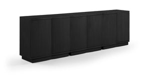 Meridian Furniture Aveline Fluted Oak Veneer Modular Buffet Sideboard with Curved Silhouette for Dining Rooms Black 94.5" W (3pc) 77006Black-T-3PC