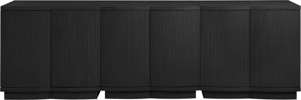 Meridian Furniture Aveline Fluted Oak Veneer Modular Buffet Sideboard with Curved Silhouette for Dining Rooms Black 94.5" W (3pc) 77006Black-T-3PC