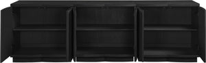 Meridian Furniture Aveline Fluted Oak Veneer Modular Buffet Sideboard with Curved Silhouette for Dining Rooms Black 94.5" W (3pc) 77006Black-T-3PC