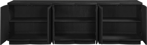 Meridian Furniture Aveline Fluted Oak Veneer Modular Buffet Sideboard with Curved Silhouette for Dining Rooms Black 94.5" W (3pc) 77006Black-T-3PC