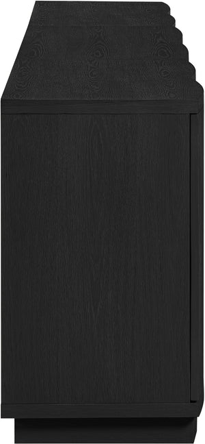 Meridian Furniture Aveline Fluted Oak Veneer Modular Buffet Sideboard with Curved Silhouette for Dining Rooms Black 94.5" W (3pc) 77006Black-T-3PC