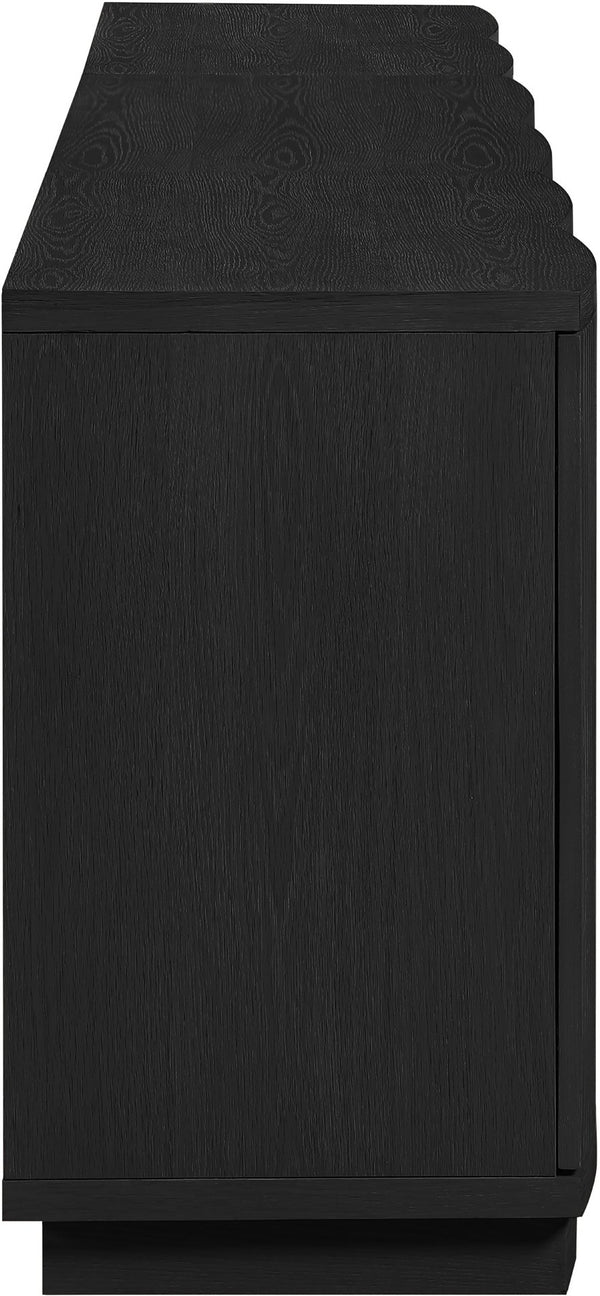 Meridian Furniture Aveline Fluted Oak Veneer Modular Buffet Sideboard with Curved Silhouette for Dining Rooms Black 94.5" W (3pc) 77006Black-T-3PC