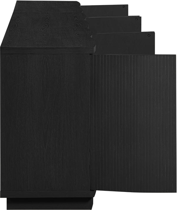 Meridian Furniture Aveline Fluted Oak Veneer Modular Buffet Sideboard with Curved Silhouette for Dining Rooms Black 94.5" W (3pc) 77006Black-T-3PC