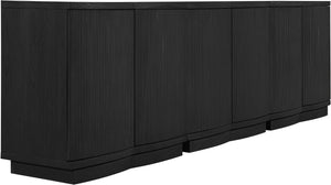 Meridian Furniture Aveline Fluted Oak Veneer Modular Buffet Sideboard with Curved Silhouette for Dining Rooms Black 94.5" W (3pc) 77006Black-T-3PC