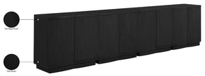 Meridian Furniture Aveline Fluted Oak Veneer Modular Buffet Sideboard with Curved Silhouette for Dining Rooms Black 126" W (4pc) 77006Black-T-4PC