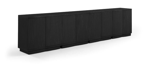 Meridian Furniture Aveline Fluted Oak Veneer Modular Buffet Sideboard with Curved Silhouette for Dining Rooms Black 126" W (4pc) 77006Black-T-4PC