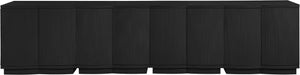 Meridian Furniture Aveline Fluted Oak Veneer Modular Buffet Sideboard with Curved Silhouette for Dining Rooms Black 126" W (4pc) 77006Black-T-4PC