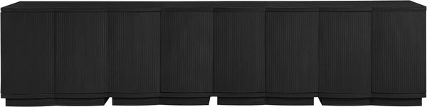 Meridian Furniture Aveline Fluted Oak Veneer Modular Buffet Sideboard with Curved Silhouette for Dining Rooms Black 126" W (4pc) 77006Black-T-4PC