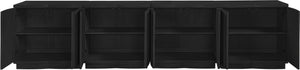 Meridian Furniture Aveline Fluted Oak Veneer Modular Buffet Sideboard with Curved Silhouette for Dining Rooms Black 126" W (4pc) 77006Black-T-4PC