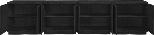 Meridian Furniture Aveline Fluted Oak Veneer Modular Buffet Sideboard with Curved Silhouette for Dining Rooms Black 126" W (4pc) 77006Black-T-4PC