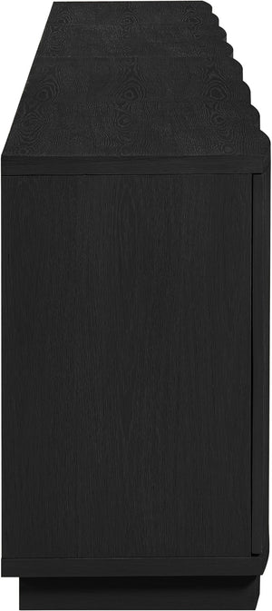 Meridian Furniture Aveline Fluted Oak Veneer Modular Buffet Sideboard with Curved Silhouette for Dining Rooms Black 126" W (4pc) 77006Black-T-4PC