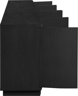 Meridian Furniture Aveline Fluted Oak Veneer Modular Buffet Sideboard with Curved Silhouette for Dining Rooms Black 126" W (4pc) 77006Black-T-4PC