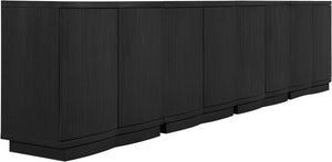 Meridian Furniture Aveline Fluted Oak Veneer Modular Buffet Sideboard with Curved Silhouette for Dining Rooms Black 126" W (4pc) 77006Black-T-4PC