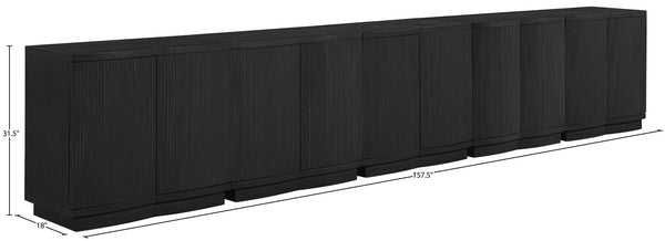 Meridian Furniture Aveline Fluted Oak Veneer Modular Buffet Sideboard with Curved Silhouette for Dining Rooms Black 157.5" W (5pc) 77006Black-T-5PC