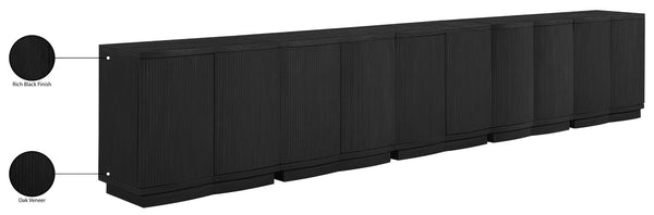 Meridian Furniture Aveline Fluted Oak Veneer Modular Buffet Sideboard with Curved Silhouette for Dining Rooms Black 157.5" W (5pc) 77006Black-T-5PC
