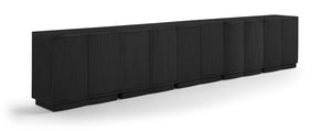 Meridian Furniture Aveline Fluted Oak Veneer Modular Buffet Sideboard with Curved Silhouette for Dining Rooms Black 157.5" W (5pc) 77006Black-T-5PC