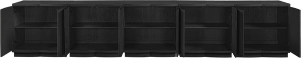 Meridian Furniture Aveline Fluted Oak Veneer Modular Buffet Sideboard with Curved Silhouette for Dining Rooms Black 157.5" W (5pc) 77006Black-T-5PC