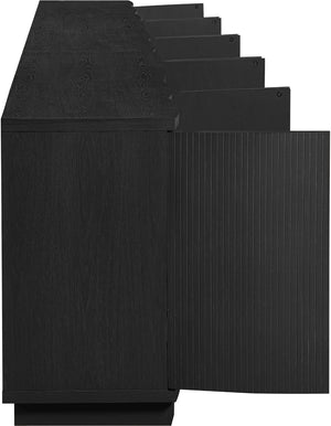 Meridian Furniture Aveline Fluted Oak Veneer Modular Buffet Sideboard with Curved Silhouette for Dining Rooms Black 157.5" W (5pc) 77006Black-T-5PC