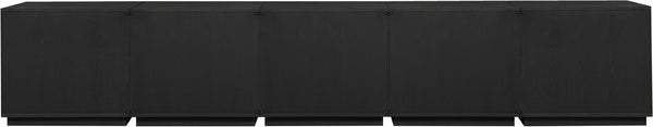 Meridian Furniture Aveline Fluted Oak Veneer Modular Buffet Sideboard with Curved Silhouette for Dining Rooms Black 157.5" W (5pc) 77006Black-T-5PC