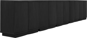 Meridian Furniture Aveline Fluted Oak Veneer Modular Buffet Sideboard with Curved Silhouette for Dining Rooms Black 157.5" W (5pc) 77006Black-T-5PC