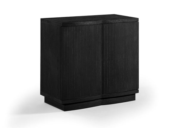 Meridian Furniture Aveline Fluted Oak Veneer Modular Buffet Sideboard with Curved Silhouette for Dining Rooms Black 31.5" W (1pc) 77006Black-T