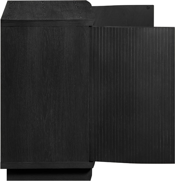 Meridian Furniture Aveline Fluted Oak Veneer Modular Buffet Sideboard with Curved Silhouette for Dining Rooms Black 31.5" W (1pc) 77006Black-T