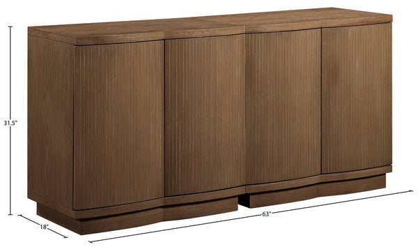 Meridian Furniture Aveline Fluted Oak Veneer Modular Buffet Sideboard with Curved Silhouette for Dining Rooms Brown 63" W (2pc) 77006Brown-T-2PC