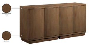Meridian Furniture Aveline Fluted Oak Veneer Modular Buffet Sideboard with Curved Silhouette for Dining Rooms Brown 63" W (2pc) 77006Brown-T-2PC