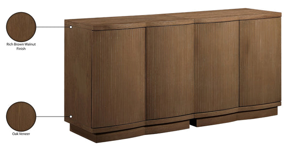 Meridian Furniture Aveline Fluted Oak Veneer Modular Buffet Sideboard with Curved Silhouette for Dining Rooms Brown 63" W (2pc) 77006Brown-T-2PC