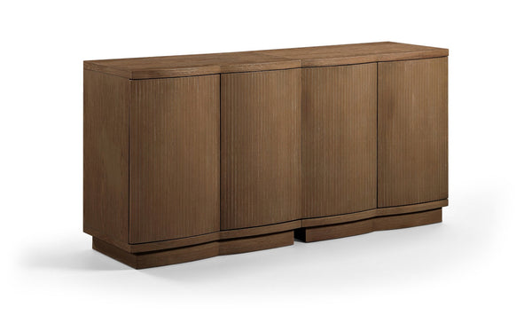 Meridian Furniture Aveline Fluted Oak Veneer Modular Buffet Sideboard with Curved Silhouette for Dining Rooms Brown 63" W (2pc) 77006Brown-T-2PC