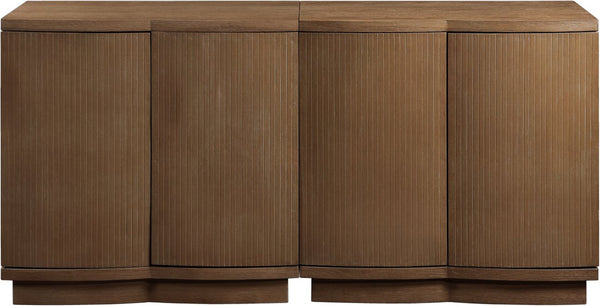 Meridian Furniture Aveline Fluted Oak Veneer Modular Buffet Sideboard with Curved Silhouette for Dining Rooms Brown 63" W (2pc) 77006Brown-T-2PC