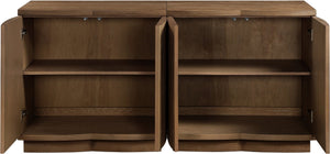 Meridian Furniture Aveline Fluted Oak Veneer Modular Buffet Sideboard with Curved Silhouette for Dining Rooms Brown 63" W (2pc) 77006Brown-T-2PC